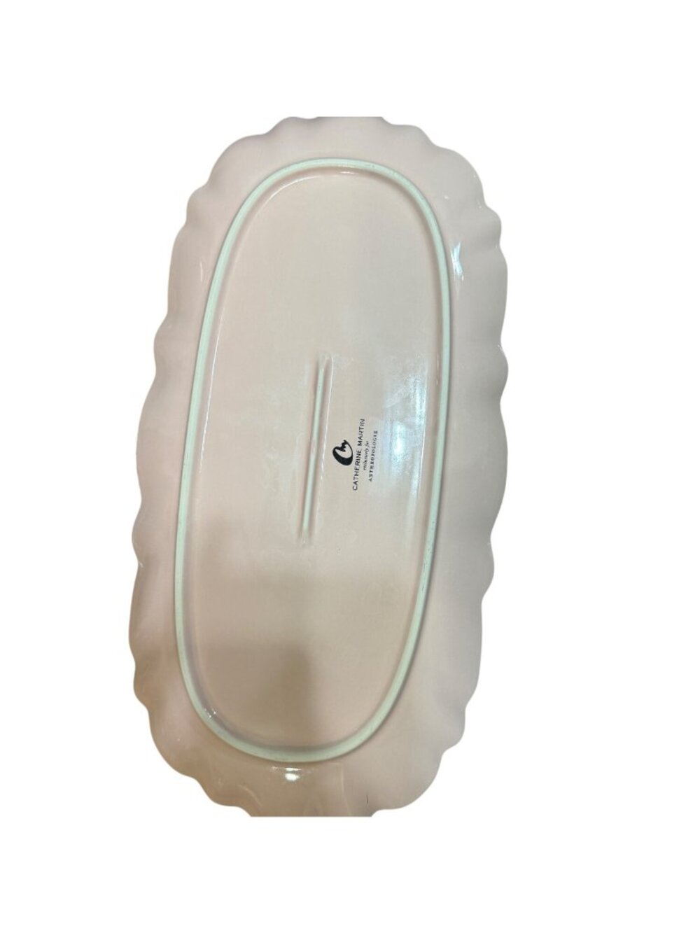 Catherine Martin Anthropologie Pink Blush Ceramic Scalloped Oval Serving Platter - Picture 4 of 5